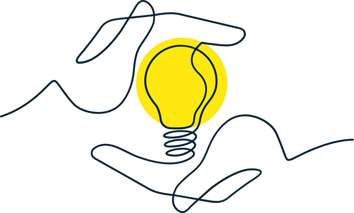two illustrated hands holding a lightbulb